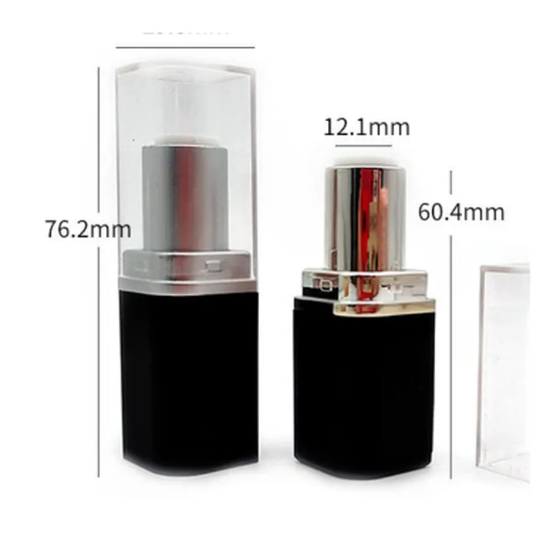 Vỏ son thỏi vuông đen ống bạc nắp trong – mã NXM0063