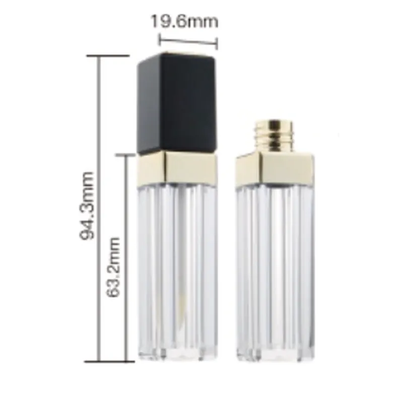 Vỏ son bóng vuông cổ vàng nắp đen 8ml – mã NXM0858