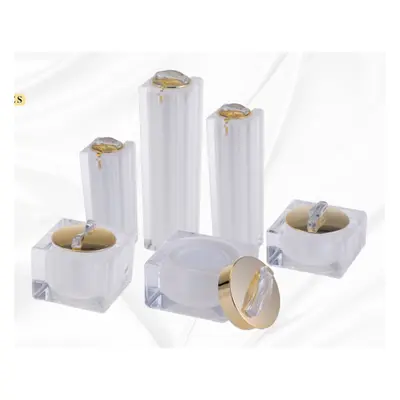 Bộ chai + hũ acrylic vuông trắng viền vàng – ảnh 1