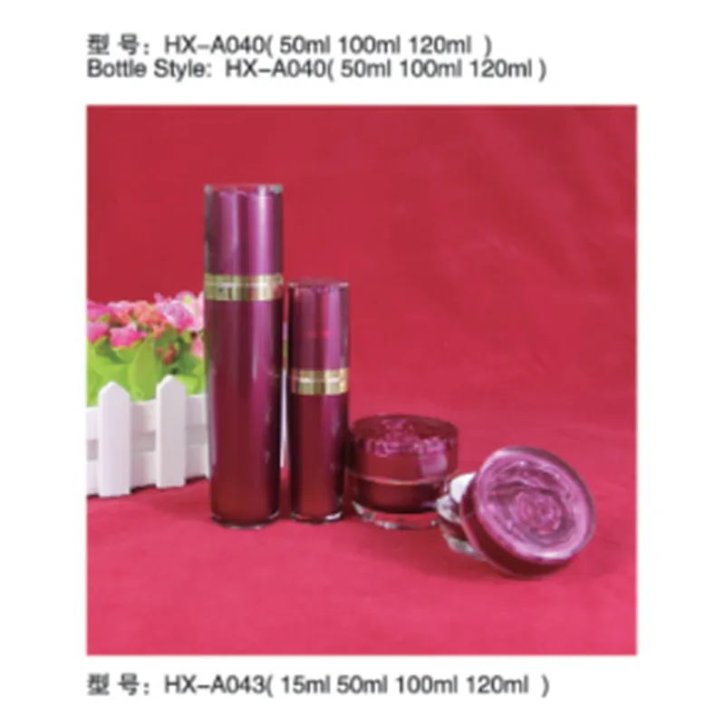Bộ chai + hũ acrylic đỏ rượu nắp vàng HX-A043 – mã NXT1621
