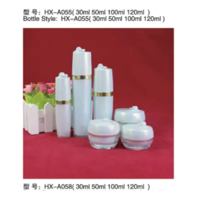 Bộ chai + hũ acrylic trắng ngọc nắp vàng HX-A058 – mã NXT1631