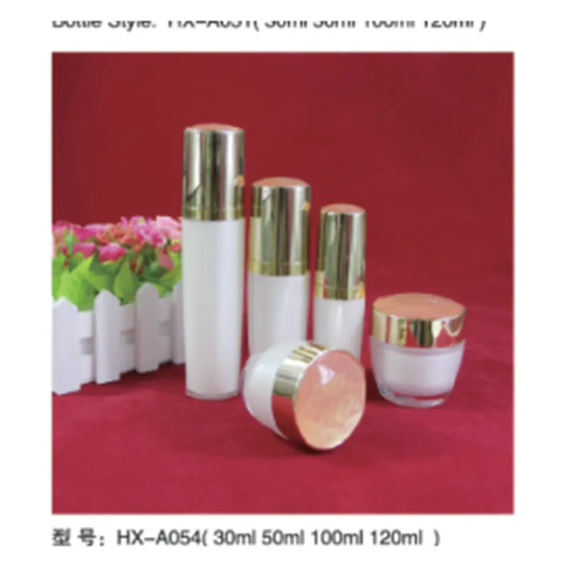 Bộ chai + hũ acrylic trắng nắp vàng HX-A054 – mã NXT1636