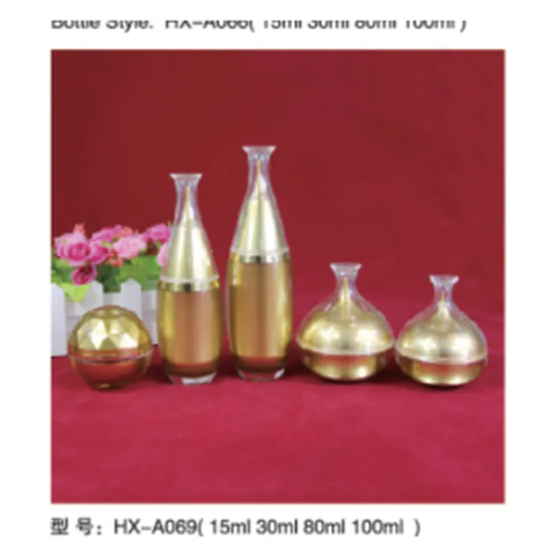 Bộ chai + hũ acrylic vàng kim dáng bình HX-A069 – mã NXT1644